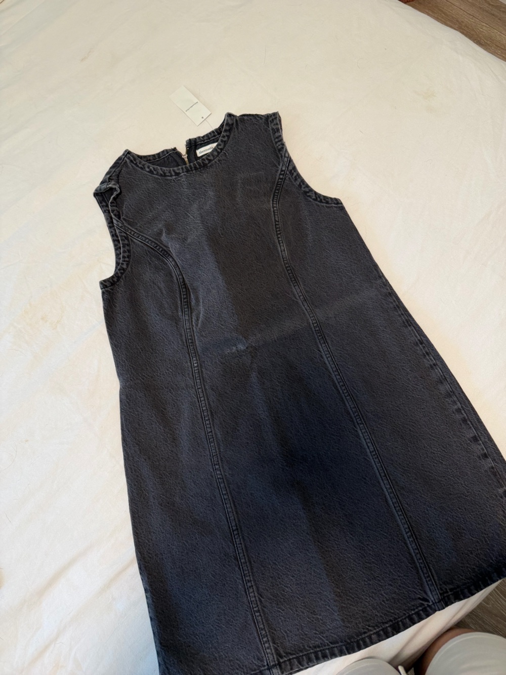 Abercrombie & Fitch Washed Black Denim Dress with Exposed Zipper